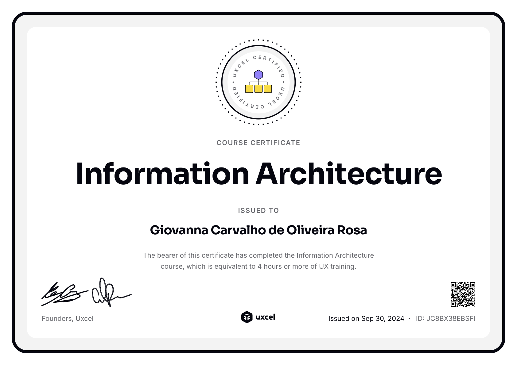 Giovanna Carvalho de Oliveira Rosa's certificate
